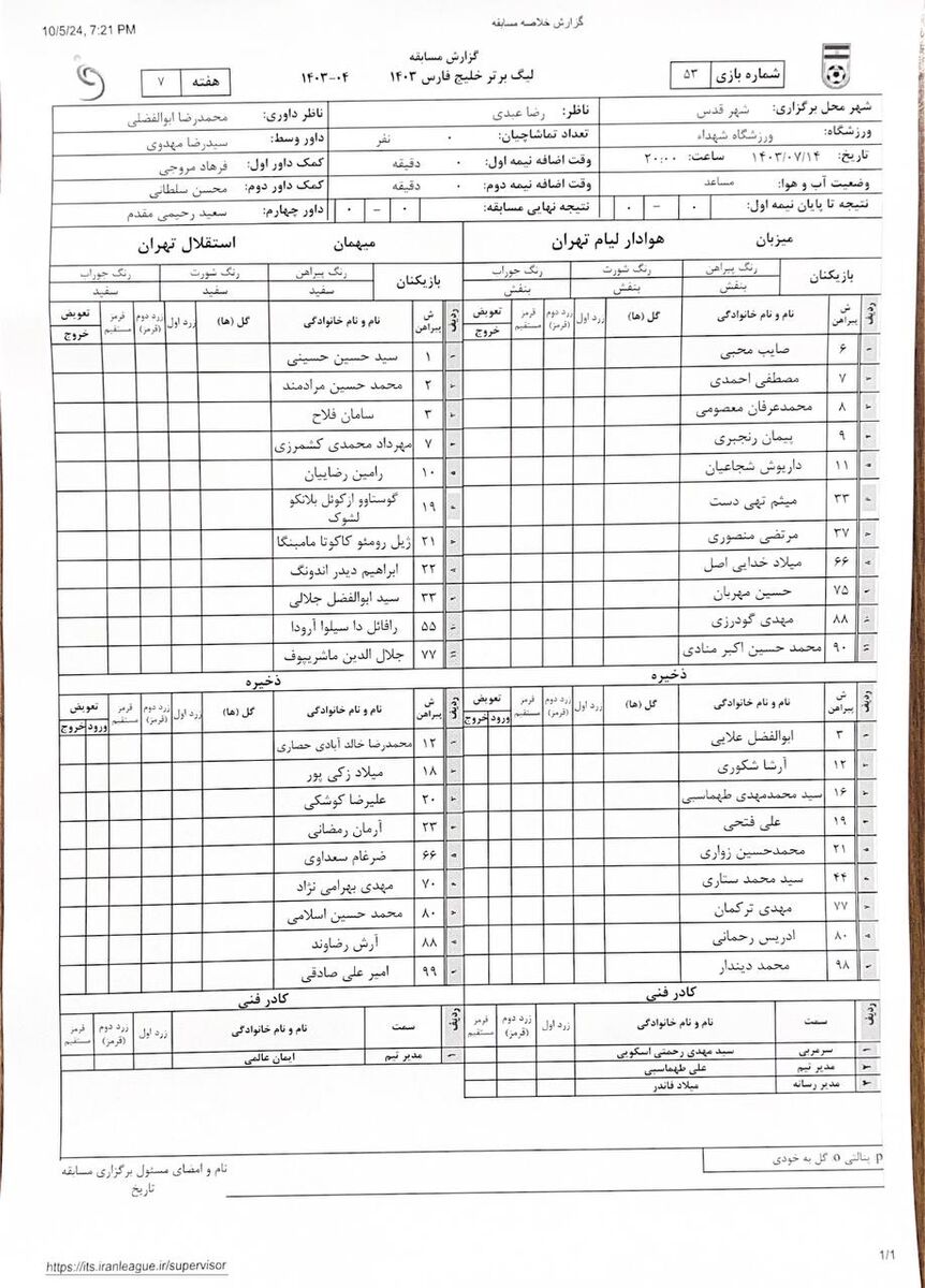 گزارش لحظه به لحظه استقلال ۰